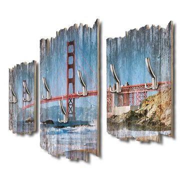 Kreative Feder Wandgarderobe Golden Gate Bridge (3 St), Dreiteilige Wandgarderobe aus Holz