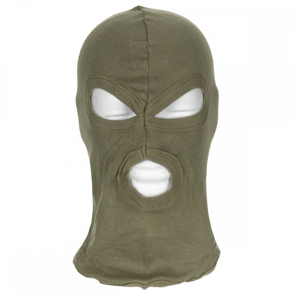 MFH Schlupfmütze Balaclava, 3-Loch, dünn, oliv, 100 % Baumwolle (Packung) dünn