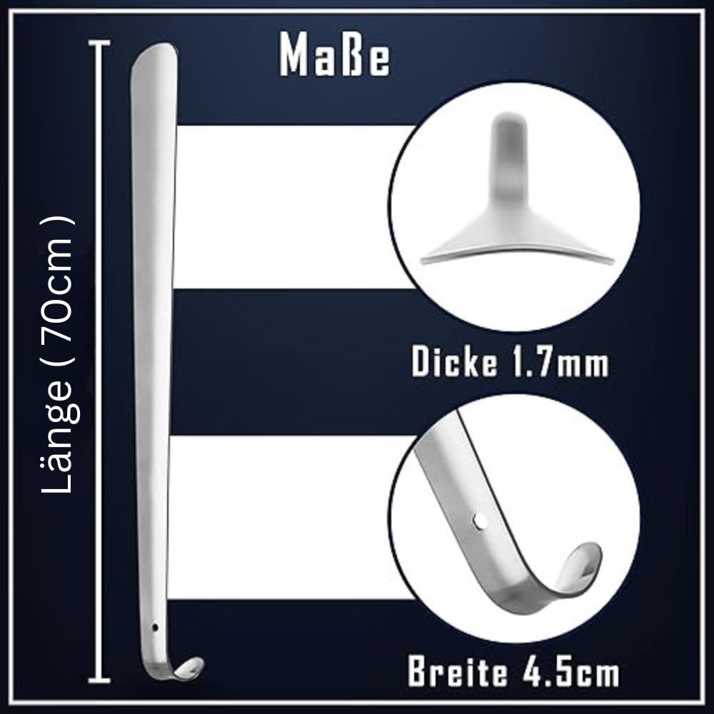 Montegoni Schuhlöffel 70 cm Edelstahl Schuhanzieher – Langer, robuster Schuhhelfer für alle (1-teiliges Schuhhilfe Produkt, Einzel-Schuhlöffel), Langlebig, ergonomisch, langer Griff, schützt Schuhe & Socken