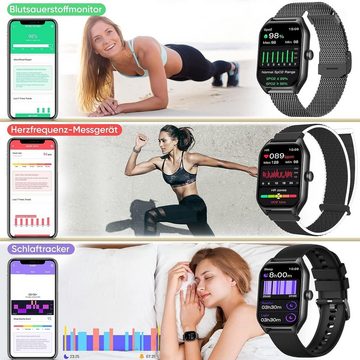 Dachma Smartwatch (1,85 Zoll, Android iOS), Damen Telefon Whatsapp Funktion 280mAH 3 Armbänder Android iOS Uhr