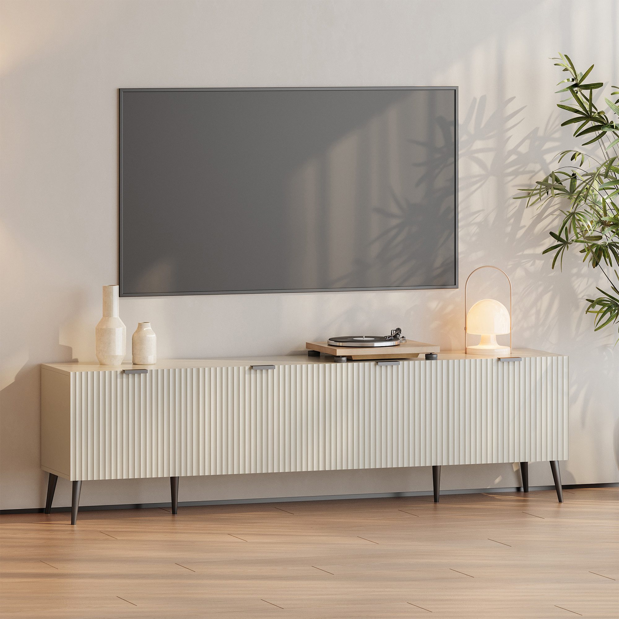 en.casa TV-Schrank »Nand« mit 4 Türen geriffelt 180 x 35 x 51 cm Sandfarben