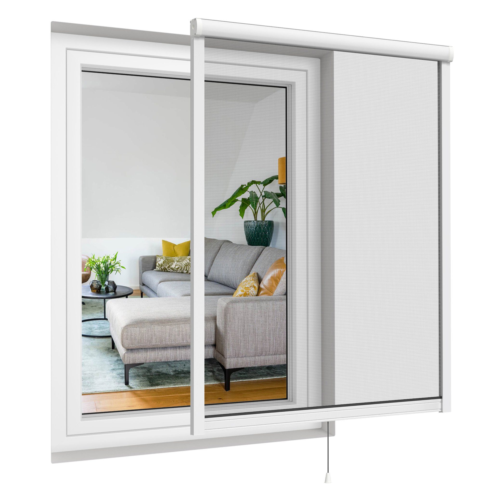 Insektenschutzrollo Fliegengitter Insektenschutzrollo für Fenster 60 x 100 cm weiß, jalousiescout, transparent, mit Bohren, in Führungsschienen, zum Schrauben, Aluminiumrahmen, Reißfest