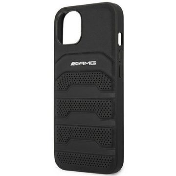 Mercedes Handyhülle Case AMG Echtleder Logo schwarz iPhone 14 6,1 Zoll, Kantenschutz