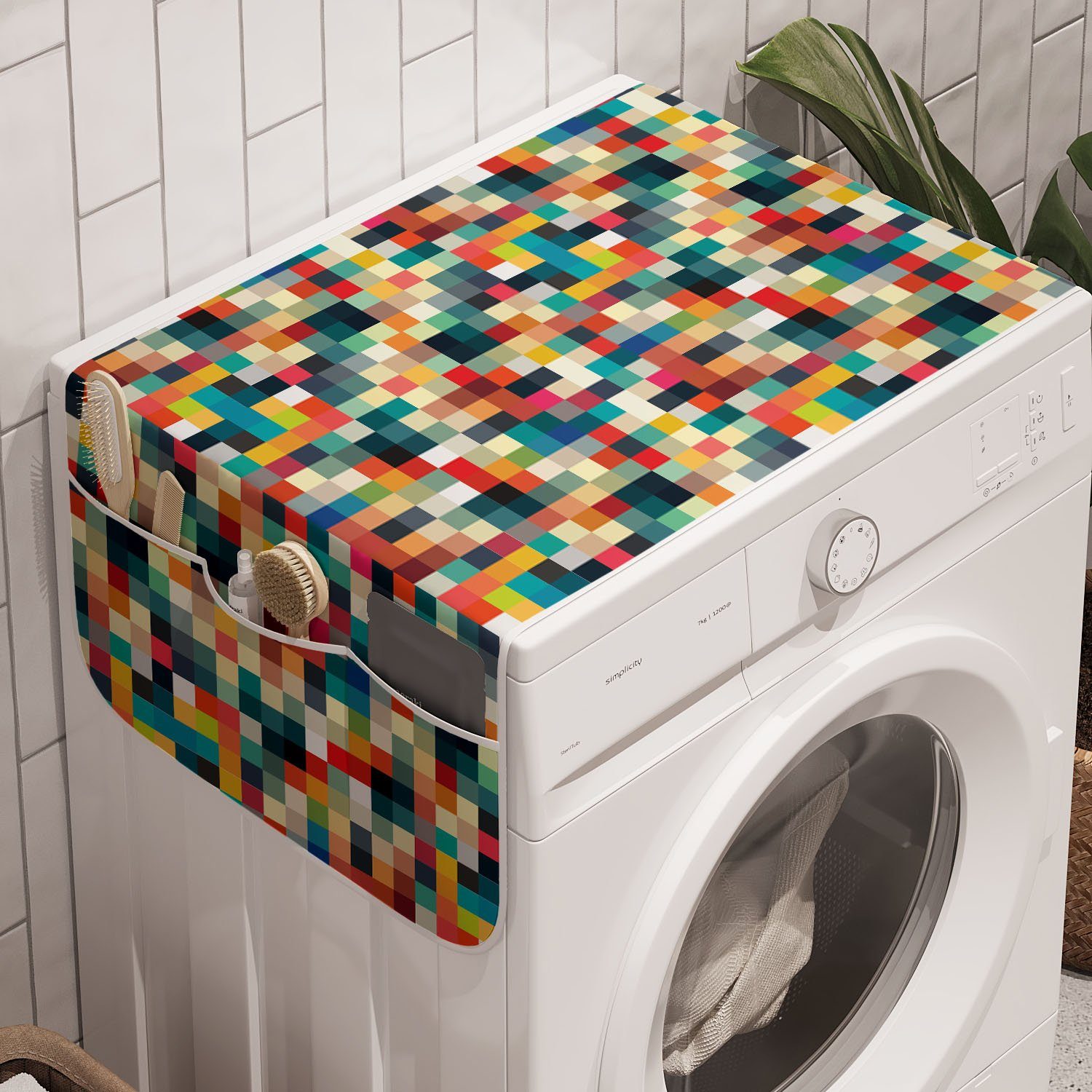 Trockner, für Bunte und Anti-Rutsch-Stoffabdeckung Abakuhaus Badorganizer Gitter Geometrisch Quadrate Waschmaschine