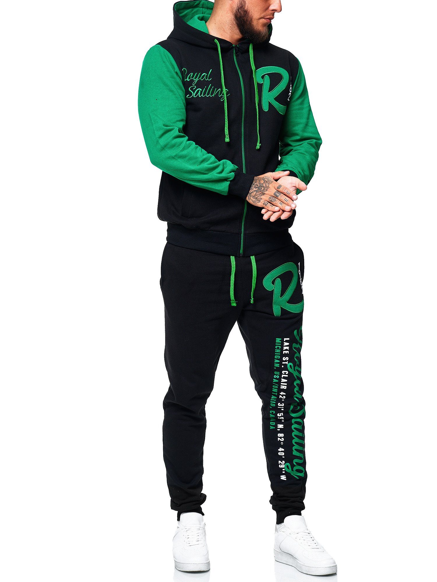 Casual Grün Freizeit Jogginganzug Fitness Streetwear John Schwarz (Sportanzug Trainingsanzug, Trainingsanzug Jogginganzug Sportanzug Kayna 2-tlg), Damen Jogger Hoodie Frauen