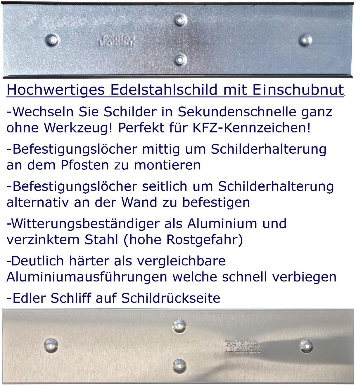 reinkedesign Halterung Edelstahl Parkschildhalterung - Erdspieß - KFZ-Kennzeichen, (Parkplatzkennzeichnung, Kennzeichen Halterung für den Parkplatz)