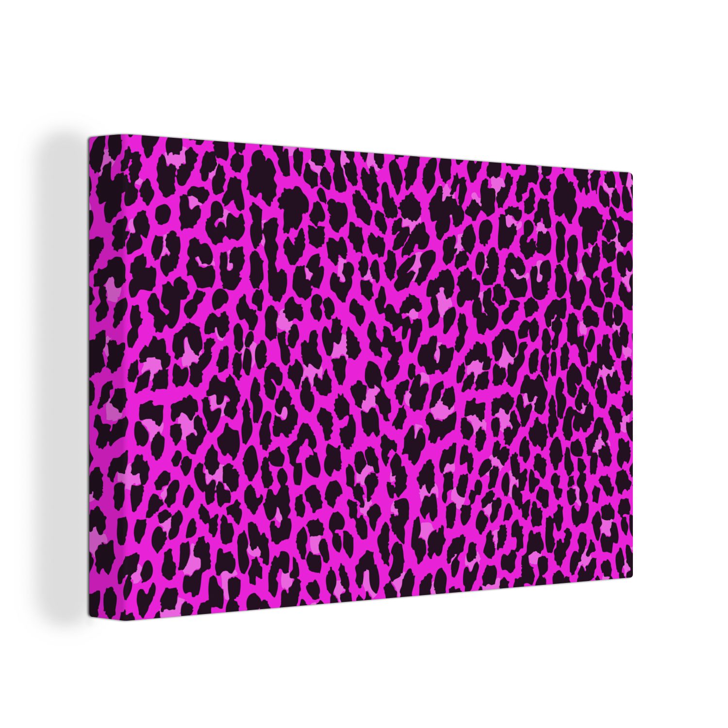 OneMillionCanvasses® Leinwandbild Leopard - Rosa - Tiere, (1 St), Wandbild Leinwandbilder, Aufhängefertig, Wanddeko, 30x20 cm