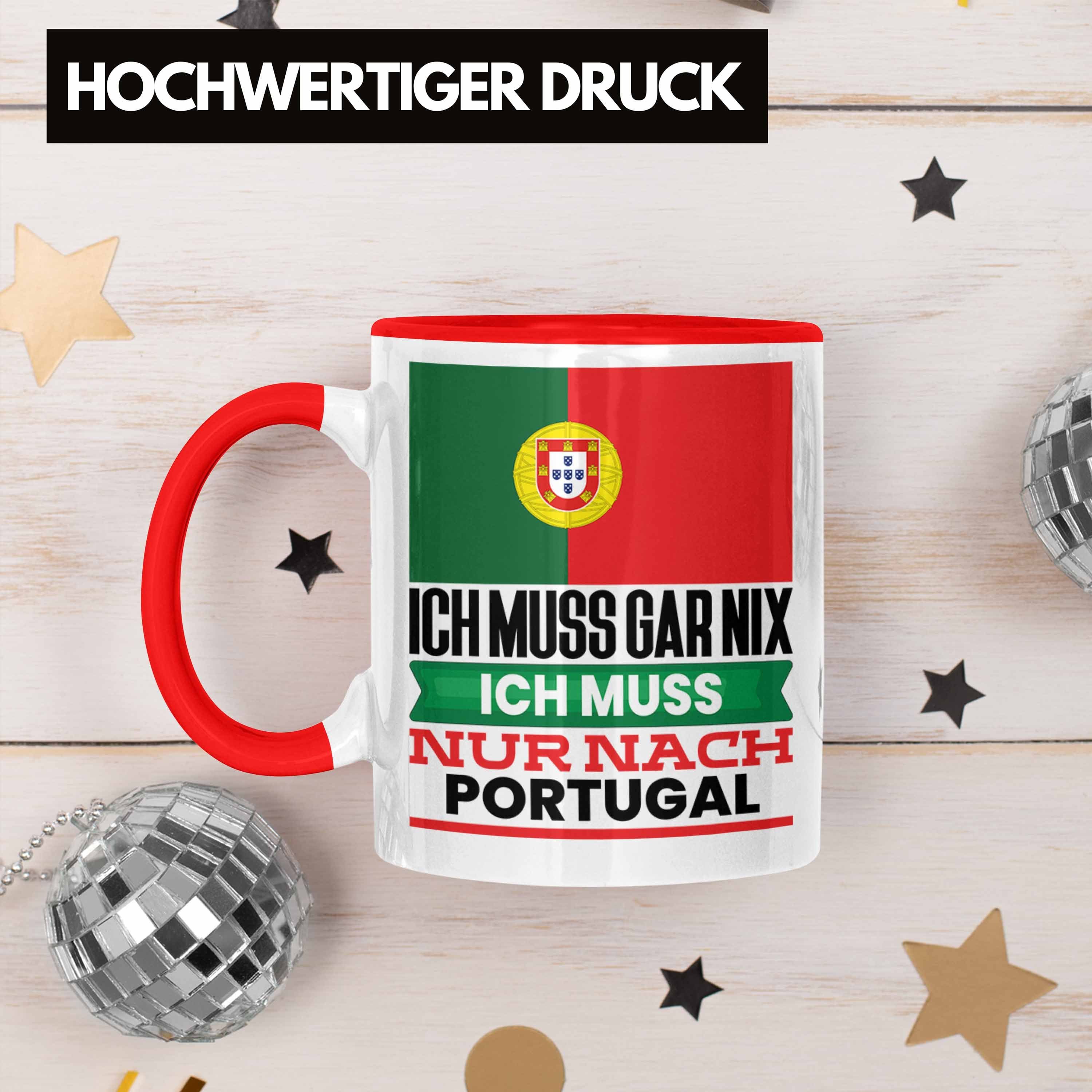 Trendation Tasse Portugal Rot Geschenkidee Portugiesen Geburtstag für Tasse Urlaub Geschenk