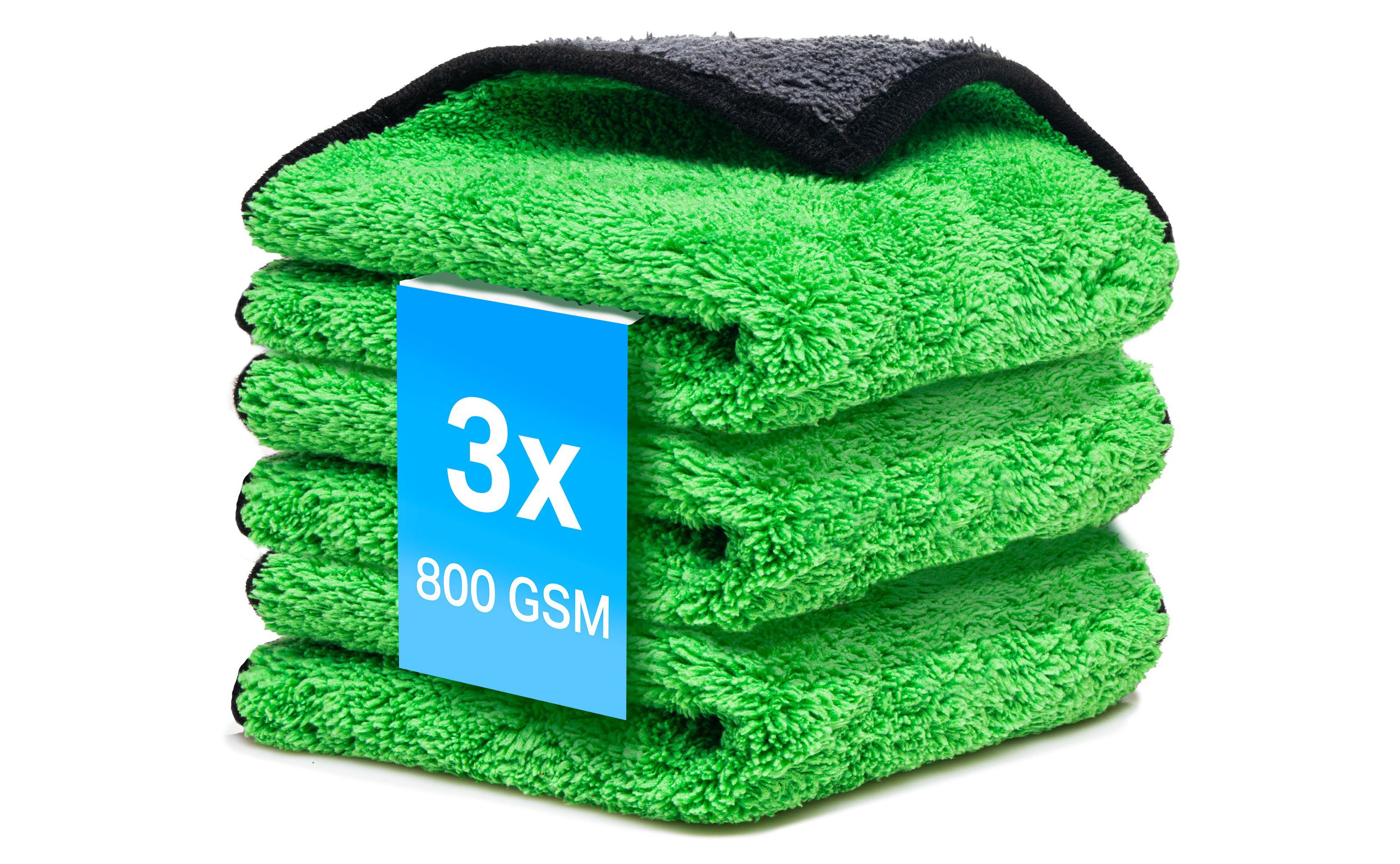 Kemes Mikrofasertücher 800 GSM extrem saugstarke Mikrofasertuch (3PCS) Mikrofasertuch (80% Polyester 20% Polyamid, 30x30 cm, Packung, 3-tlg., 3 x Mikrofasertuch 30 x 30 cm, waschmaschinenfest)