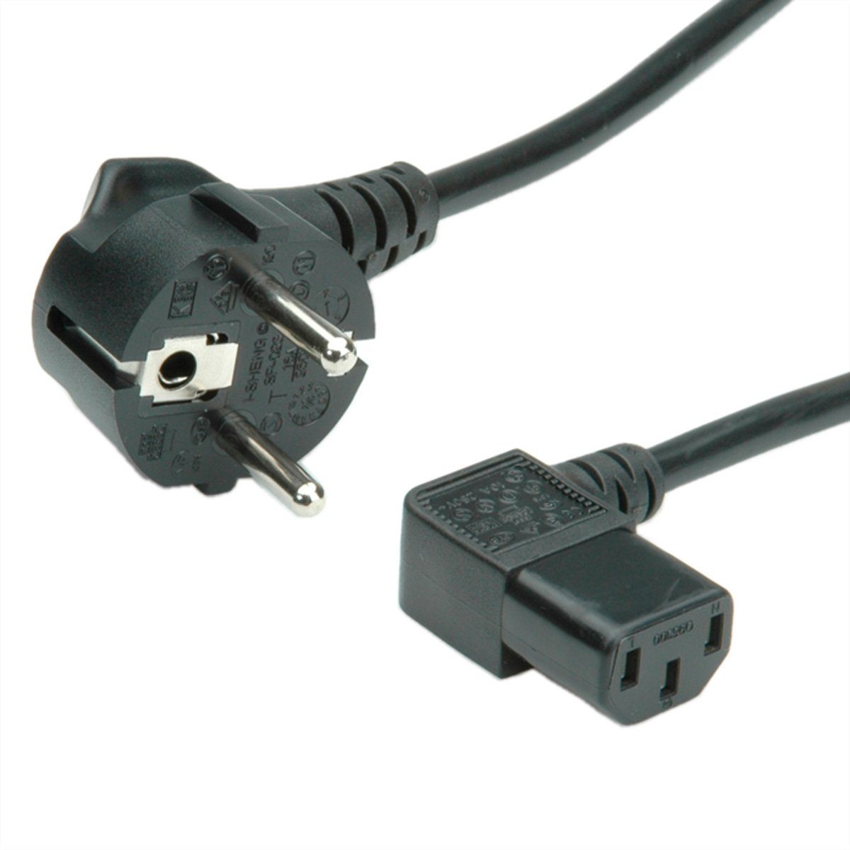 VALUE Netzkabel, abgewinkelte IEC-Buchse Stromkabel, Schutzkontakt, CEE 7/7, Typ-E/F Männlich (Stecker), IEC320 C13, Kaltgeräte, 10A Weiblich (Buchse) (180.0 cm)