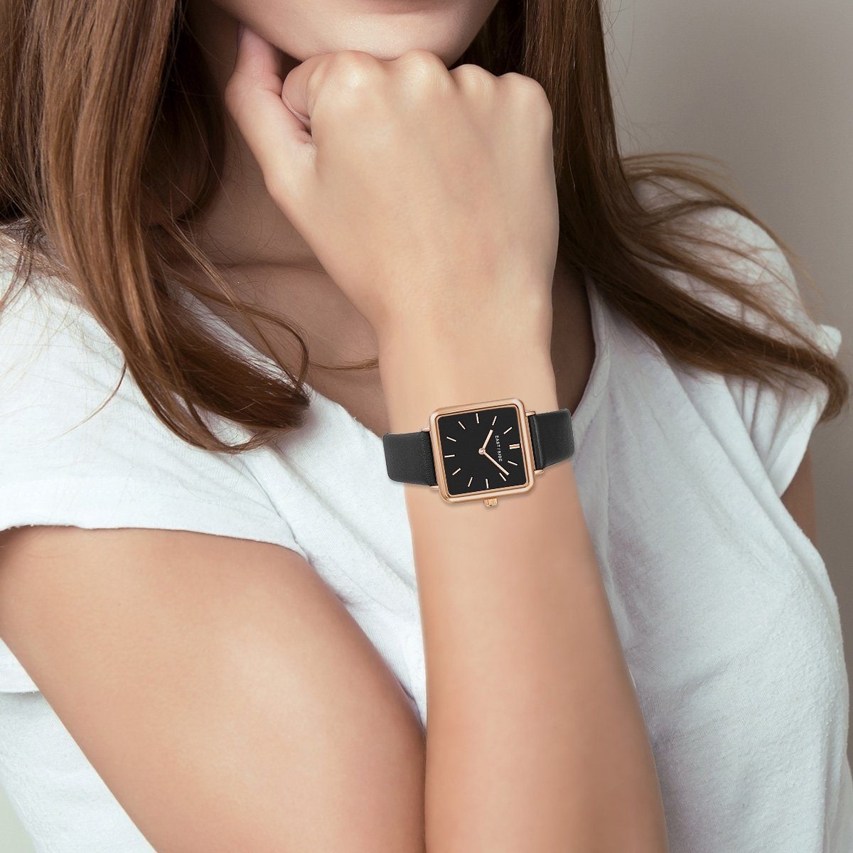 Damen Uhren Eastside Quarzuhr Grand schwarz, mit Echtleder-Armband