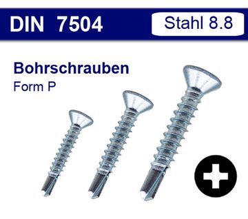 Montage-fix Bohrschraube Blechschrauben mit Bohrspitze - Stahl verzinkt - Senkkopf Form P Kreuz, (10 St)