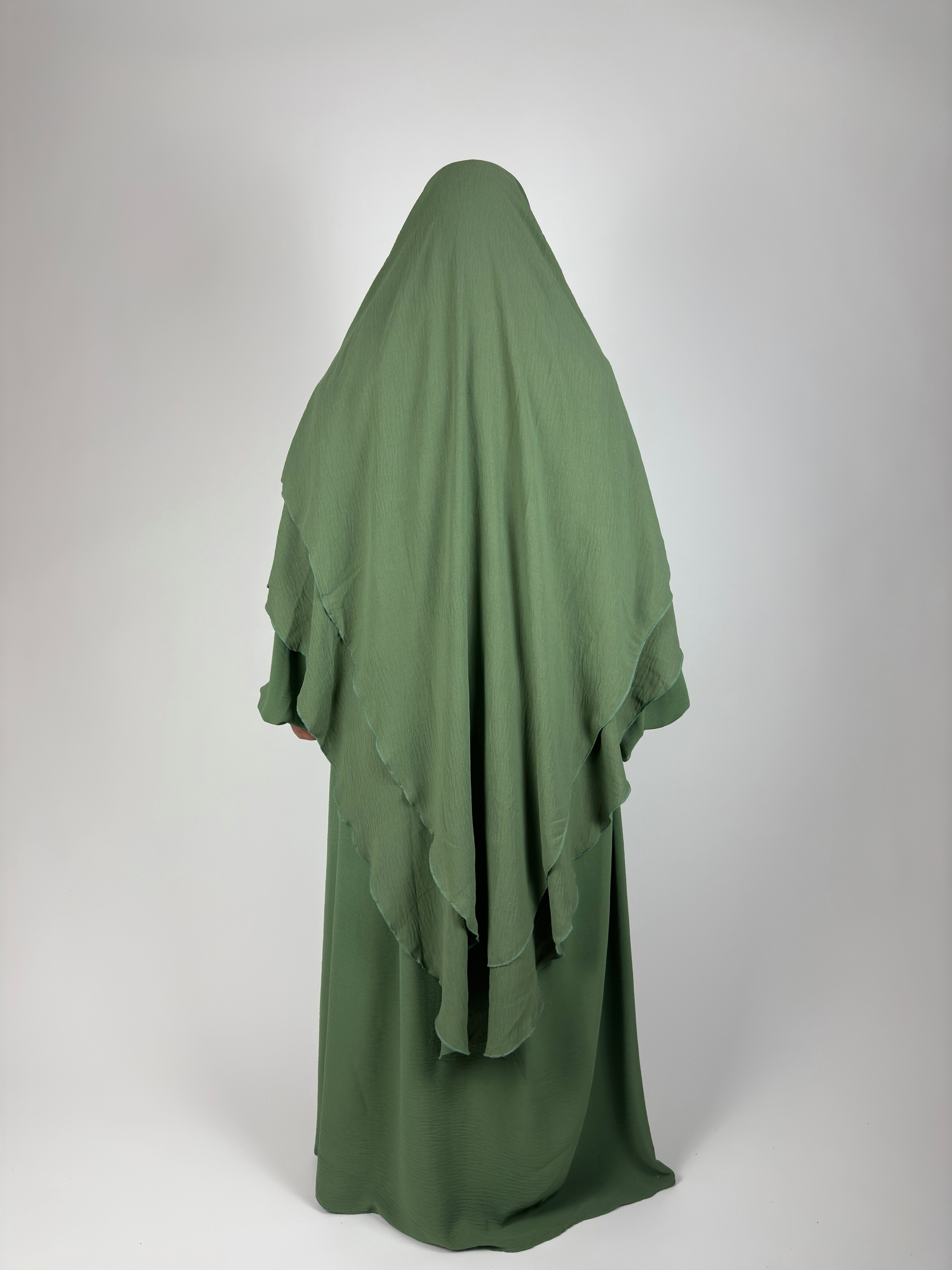 teiliges Nour Aymasal Abaya & 2 Set Mode Amara Khaki Ballonärmel Khimar islamische Ballonkleid