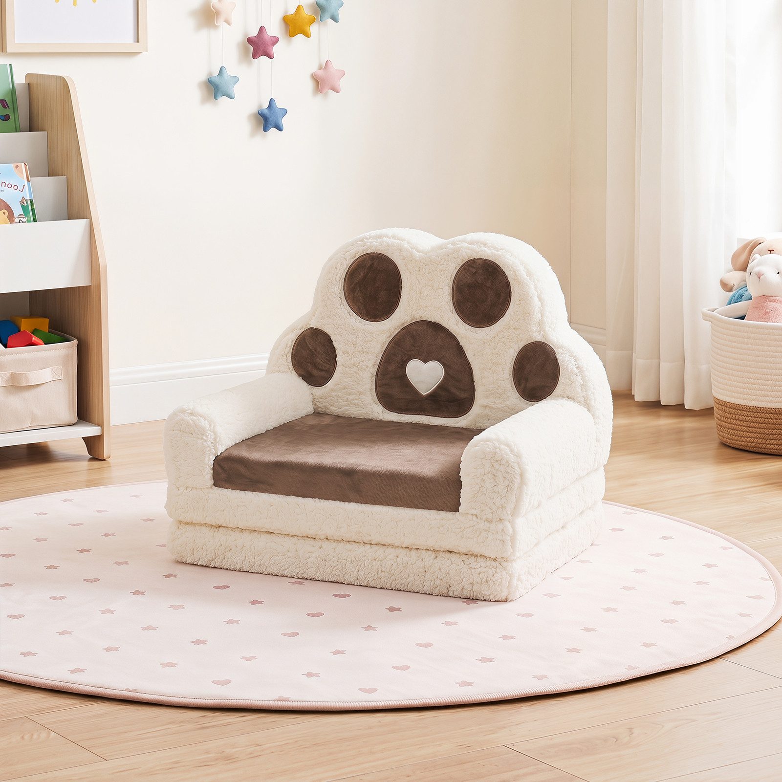 COSTWAY Kindersofa 2 in 1 Kindersessel, Ausklappbar in Bärentatzen Form, Spielsofa, Kindercouch