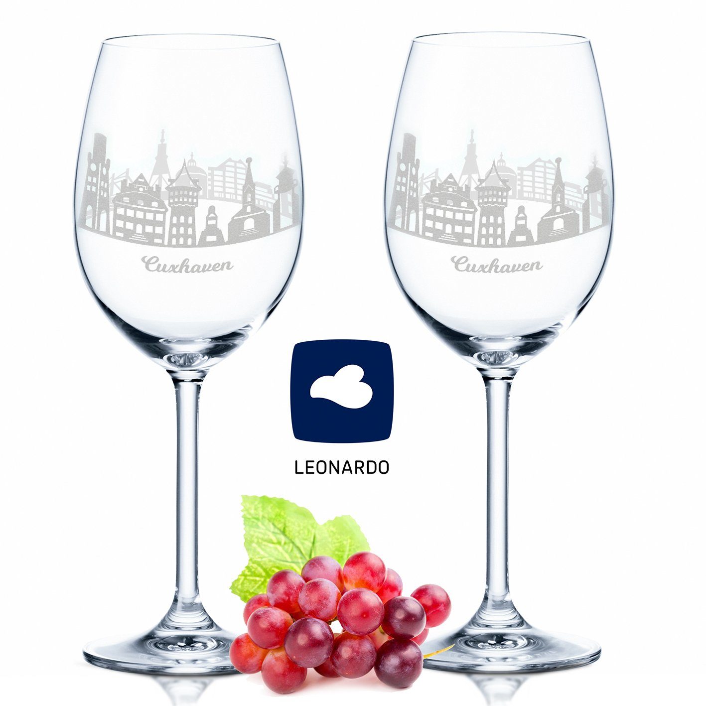 GRAVURZEILE Rotweinglas Leonardo Weinglas mit 360° Gravur - Cuxhaven Geschenk im 2er Set, Glas, graviertes Geschenk als Souvenir Andenken & Mitbringsel