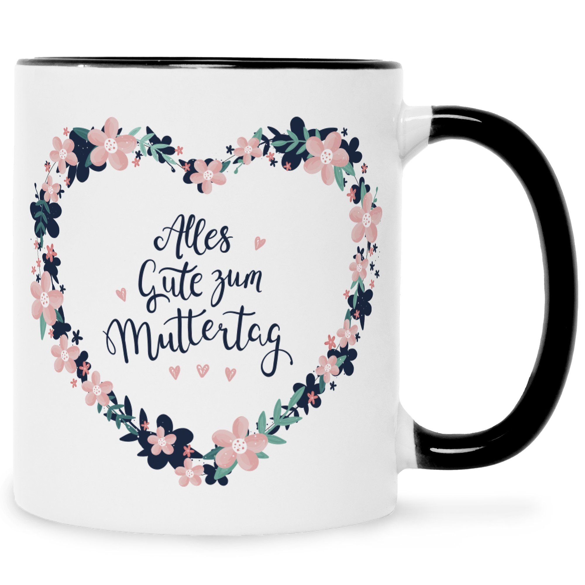 GRAVURZEILE Tasse Bedruckte Tasse mit Spruch - Alles gute zum Muttertag, Keramik, bedrucktes Geschenk für Mama zum Muttertag Schwarz Weiß
