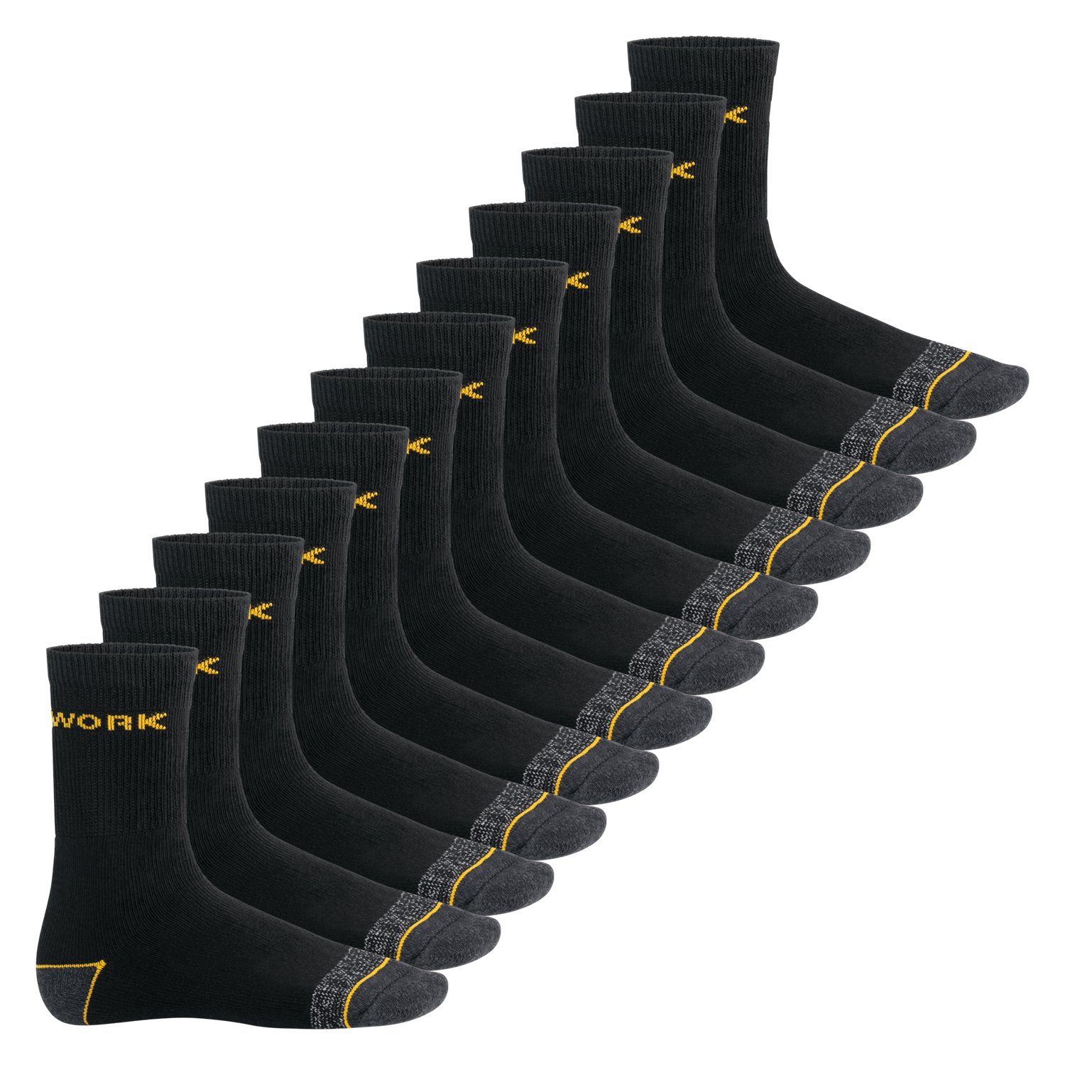 MT Arbeitssocken Herren Arbeits-/Freizeitsocken (6/12 Paar), robuste Work Socken 12 x Schwarz-Gelb | Arbeitssocken