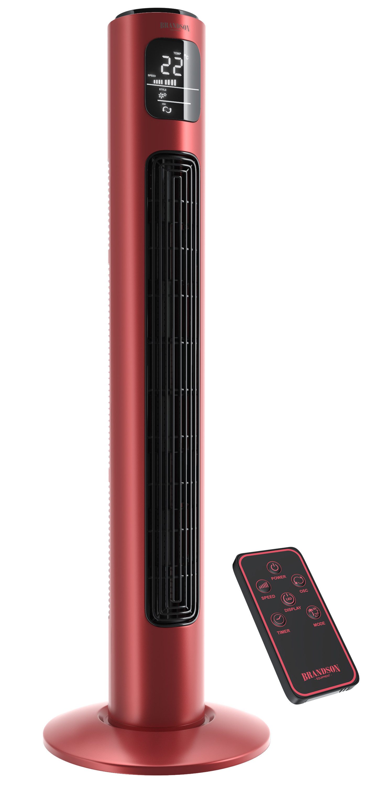 Brandson Turmventilator Oszillation 65°, Timer, Fernbedienung, Standventilator 96cm, Rubinrot, Preisträger 2025, mobiler Lüfter leise, 4 Lüftungs-Modi, GS-Geprüft
