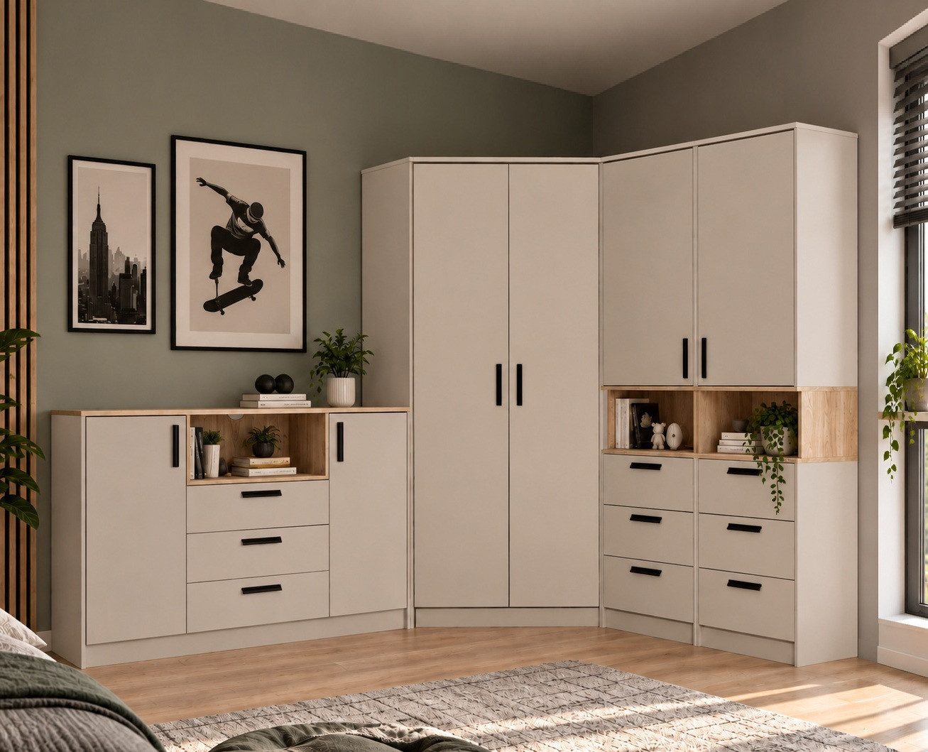 Marmex Möbel Schrank-Set Grant Set 37 C Garderoben-Set Schlafzimmer-Set Eckgarderobe, (4-St), Soft-Close-Türen, Vollauszug der Schubladen