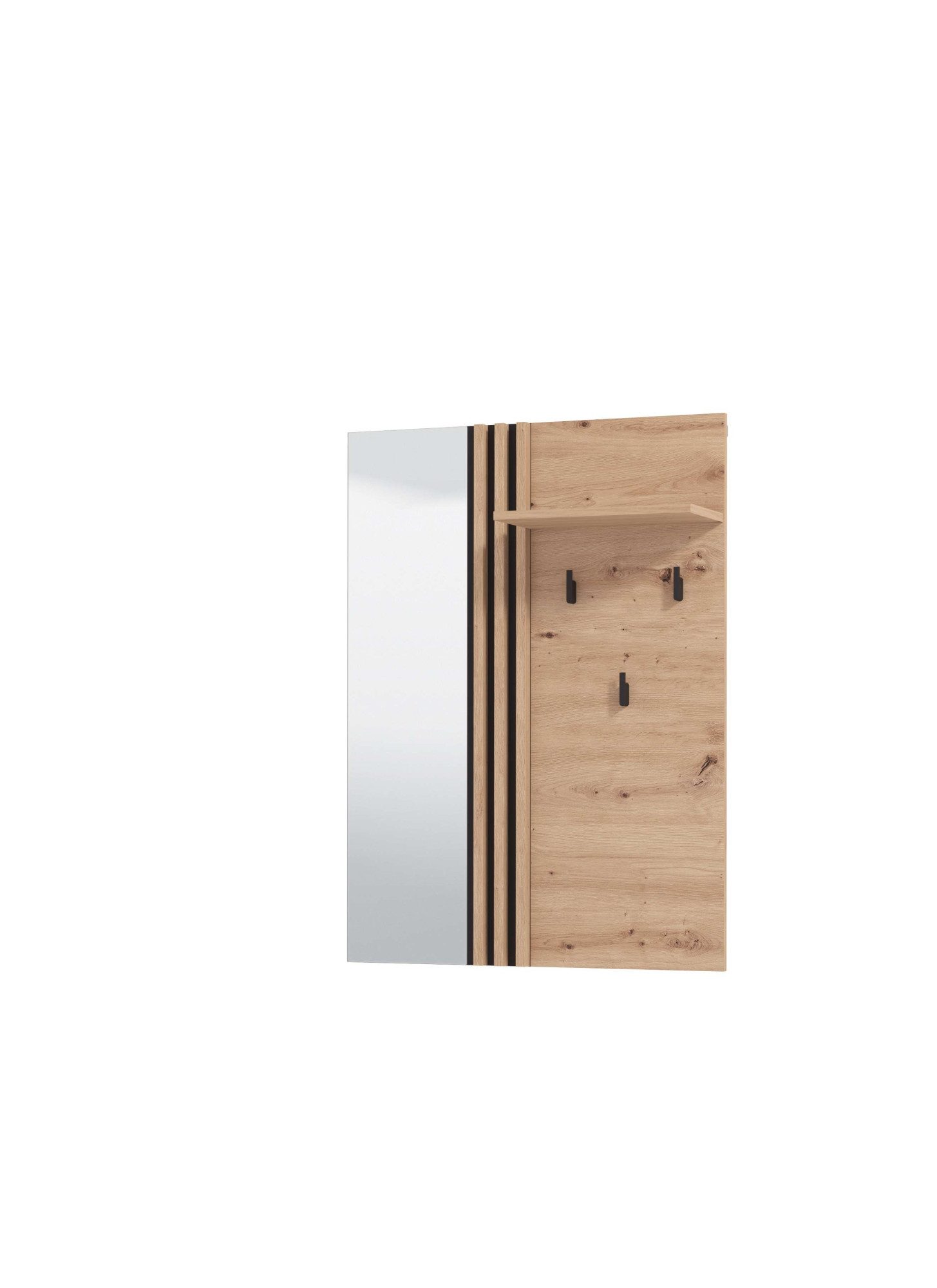 Home affaire Garderobenpaneel LAVAL, Wandregal Wandpaneel, Wandgarderobe praktisch & stillvoll, mit 3 Kleiderhaken, Spiegel und Ablage für Accessoires, Breite 76 cm