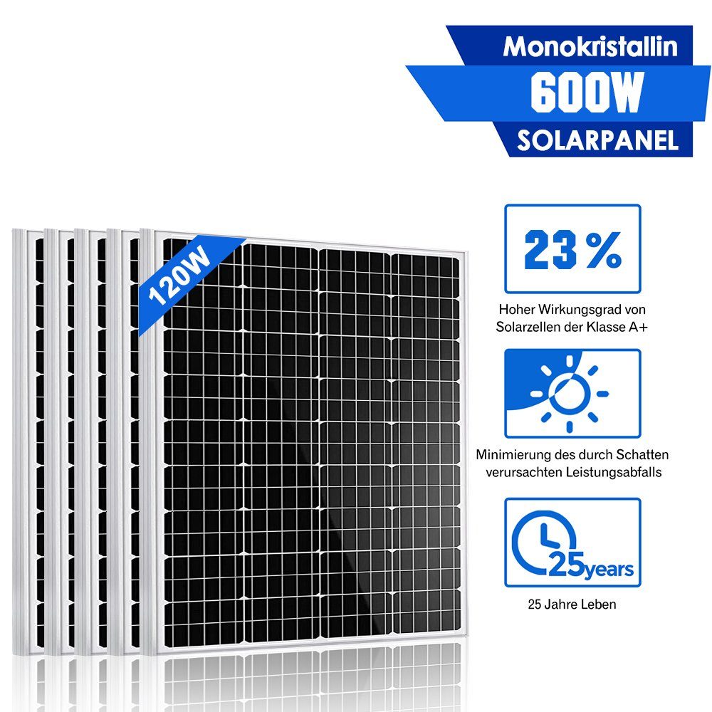 GLIESE Solarmodul 600W Solarpanel Kit, 150,00 W, Monokristallin, (Set, 5 Stücke Solarmodul), hoher Wirkungsgrad in Kombination mitgeringem gewicht