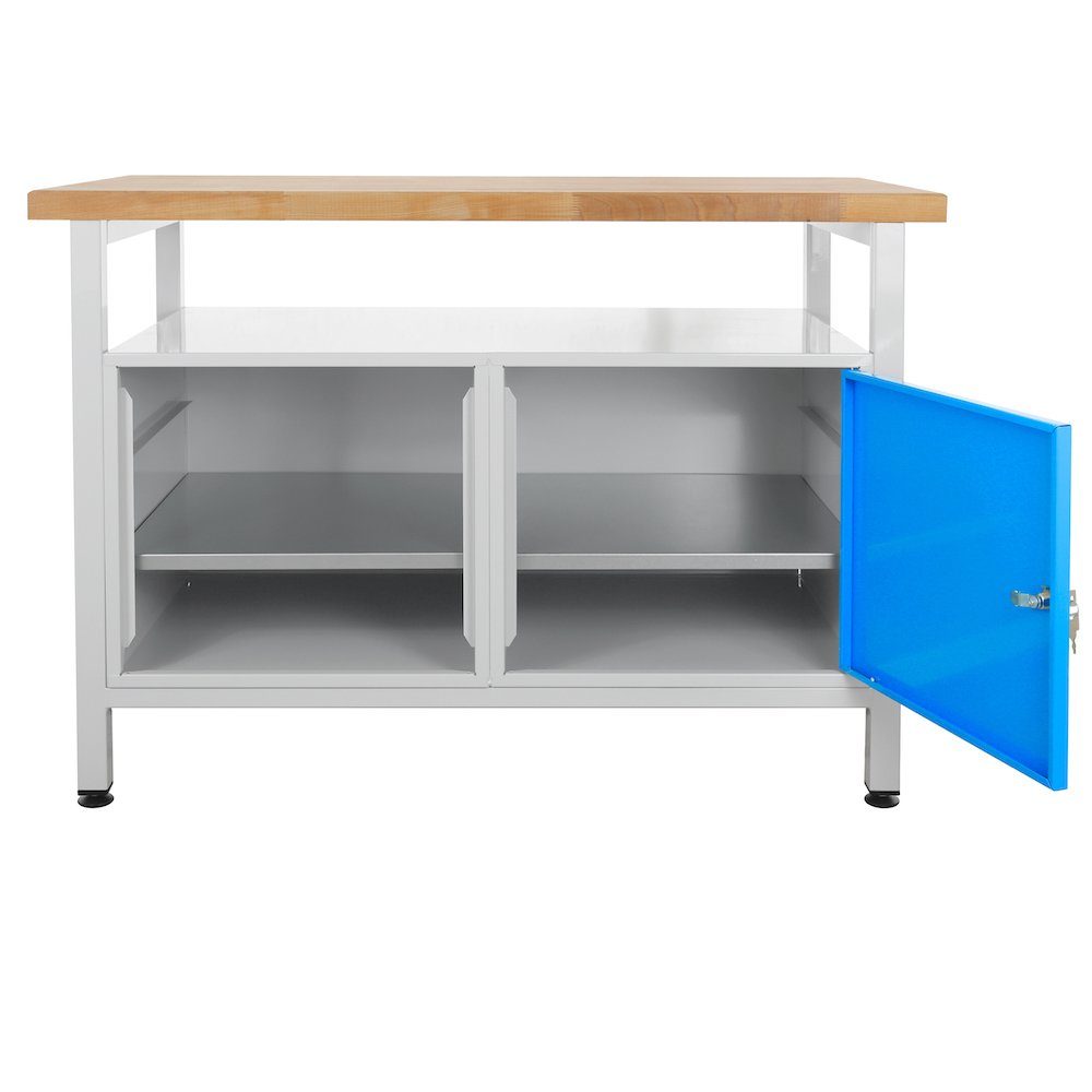 Ablagefläche + Lichtblau Werkbank Werkbank Tür + Regalteil, 1 PROREGAL® Rhino Grau/Blau mit