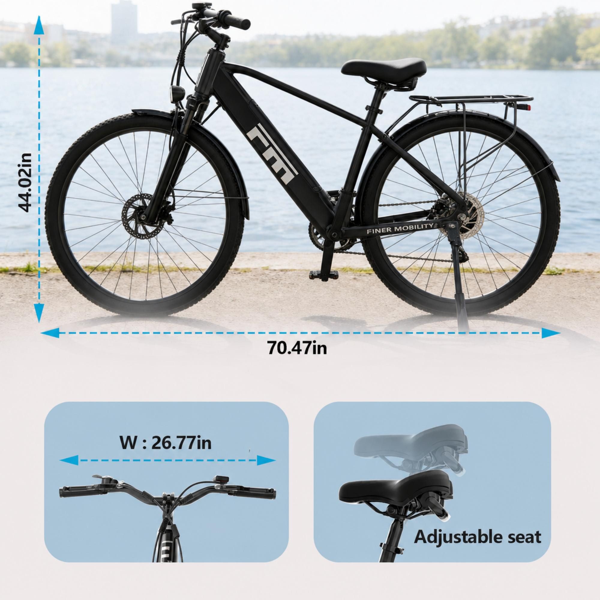 PixelPilot E-Bike Cityrad M2 E-Bike 250W Motor 36V 13Ah Akku bis 120km 27,5" Pannensicher Reifen, 7 Gang, Heckmotor, 468 Wh