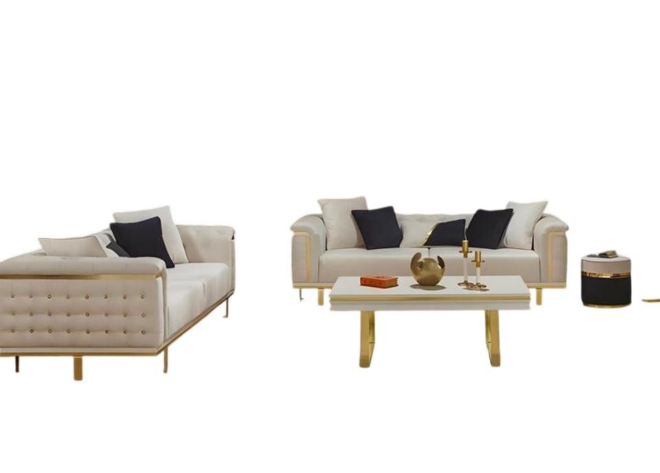 JVmoebel Polstergarnitur Beige Dreisitzer Couchgarnitur aus hochwertigem Stoff - 2tlg., (2-tlg), Made in Europe