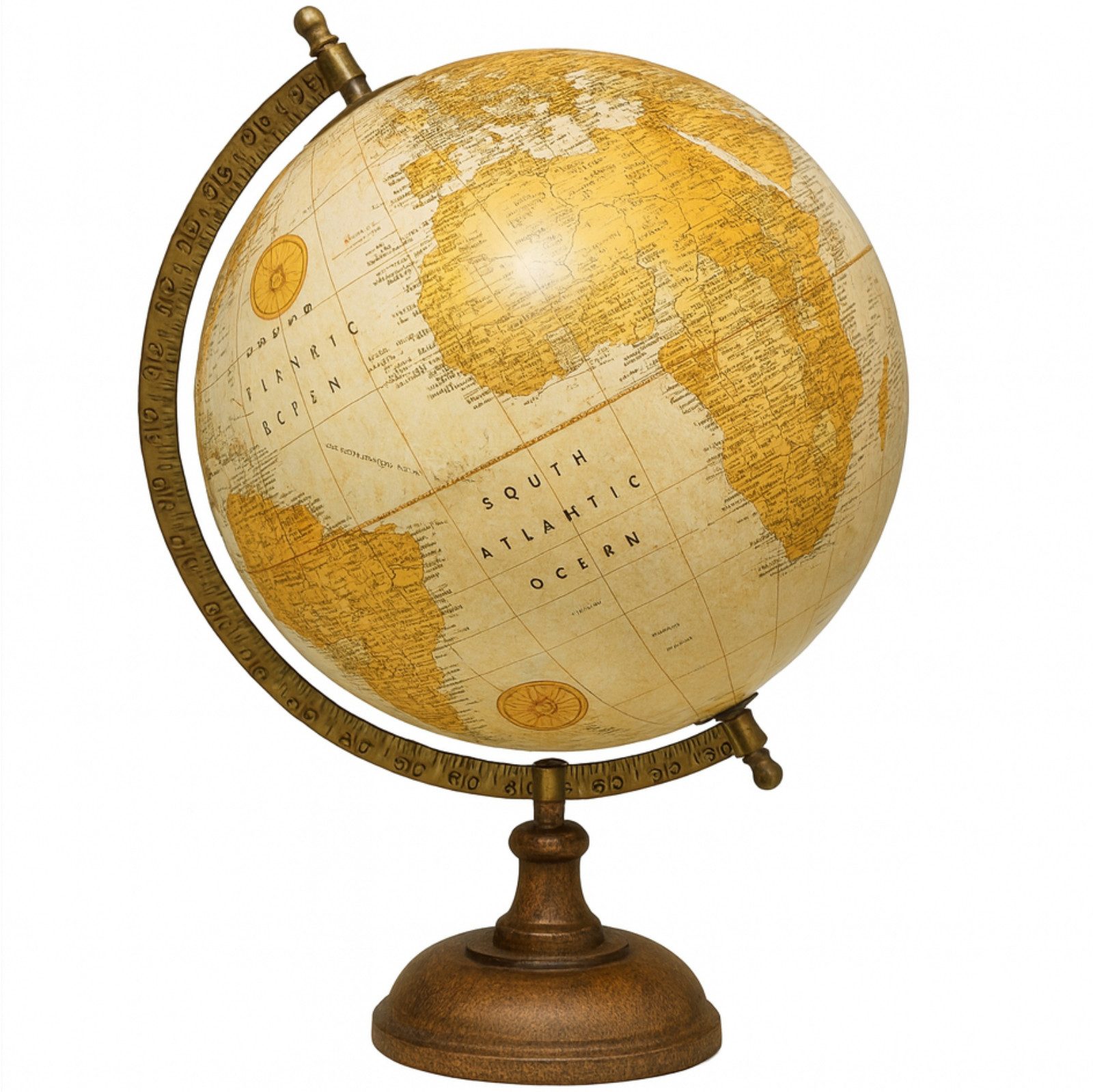 Koopman Globus Tischglobus Weltkarte 32 cm Holzfuß Metallring Ø 20 cm Weiß / Schwarz, (1-tlg), Dekorativ, Erdball, 1:68.000.000 Maßstab