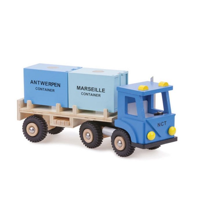 New Classic Toys® Spielzeug-LKW Hafenwelt • Holz-Lastwagen mit 2 Containern • Produktlinie "Harbor Line" (3-tlg)
