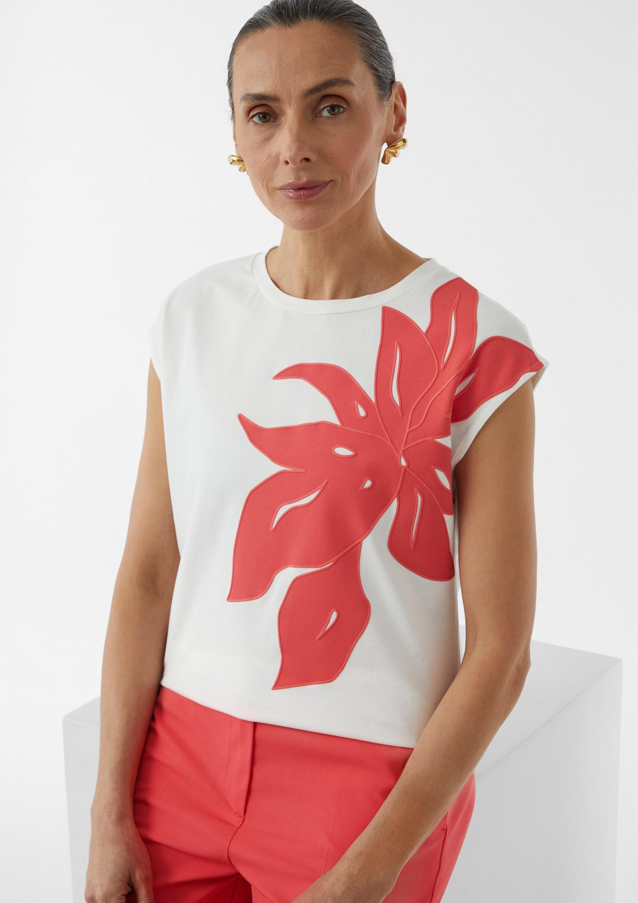 comma Kurzarmshirt T-Shirt T-Shirt mit überschnittenen Schultern und floral günstig online kaufen