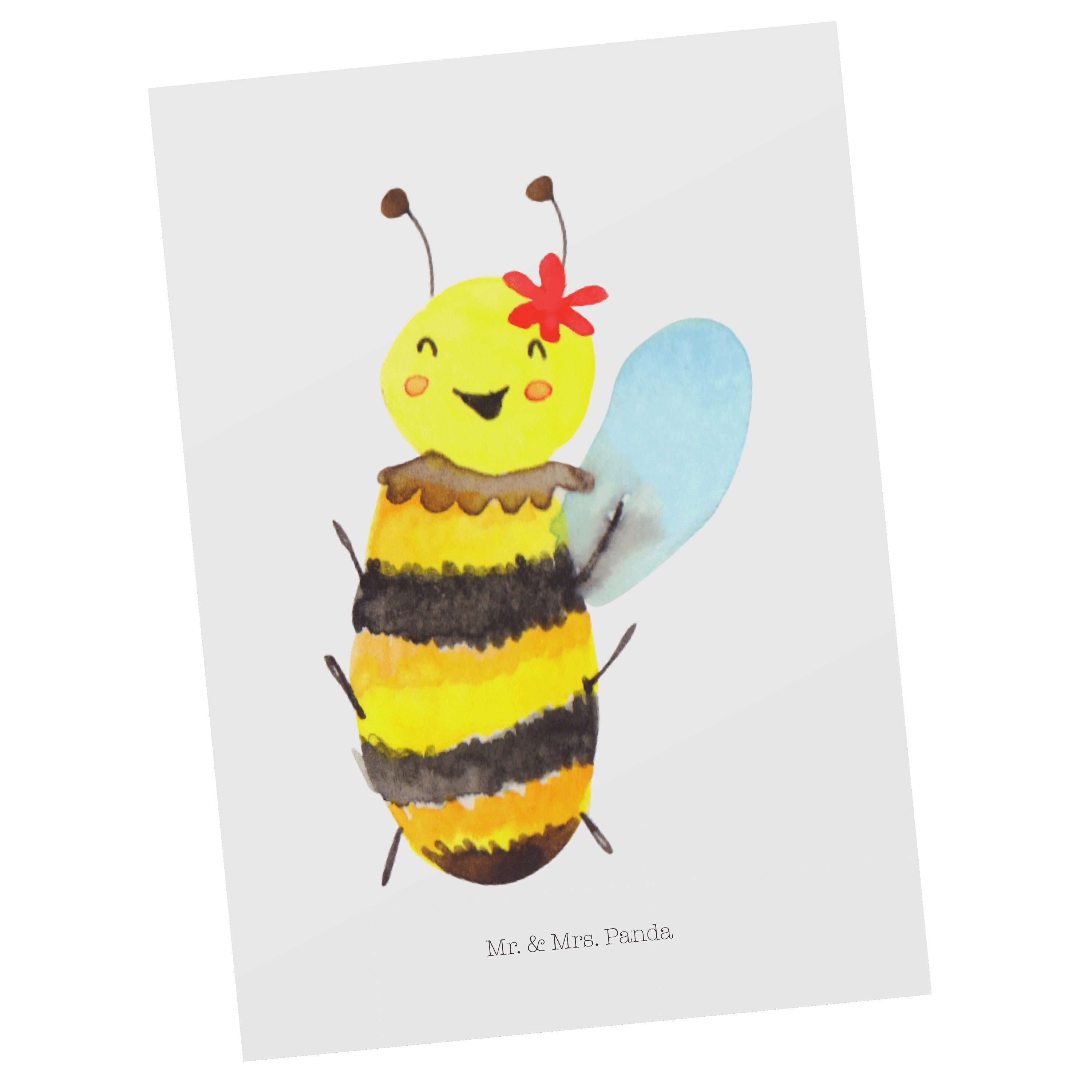 Mr. & Mrs. Panda Postkarte Biene Happy - Weiß - Geschenk, Hummel, Dankeskarte, Wespe, Grußkarte