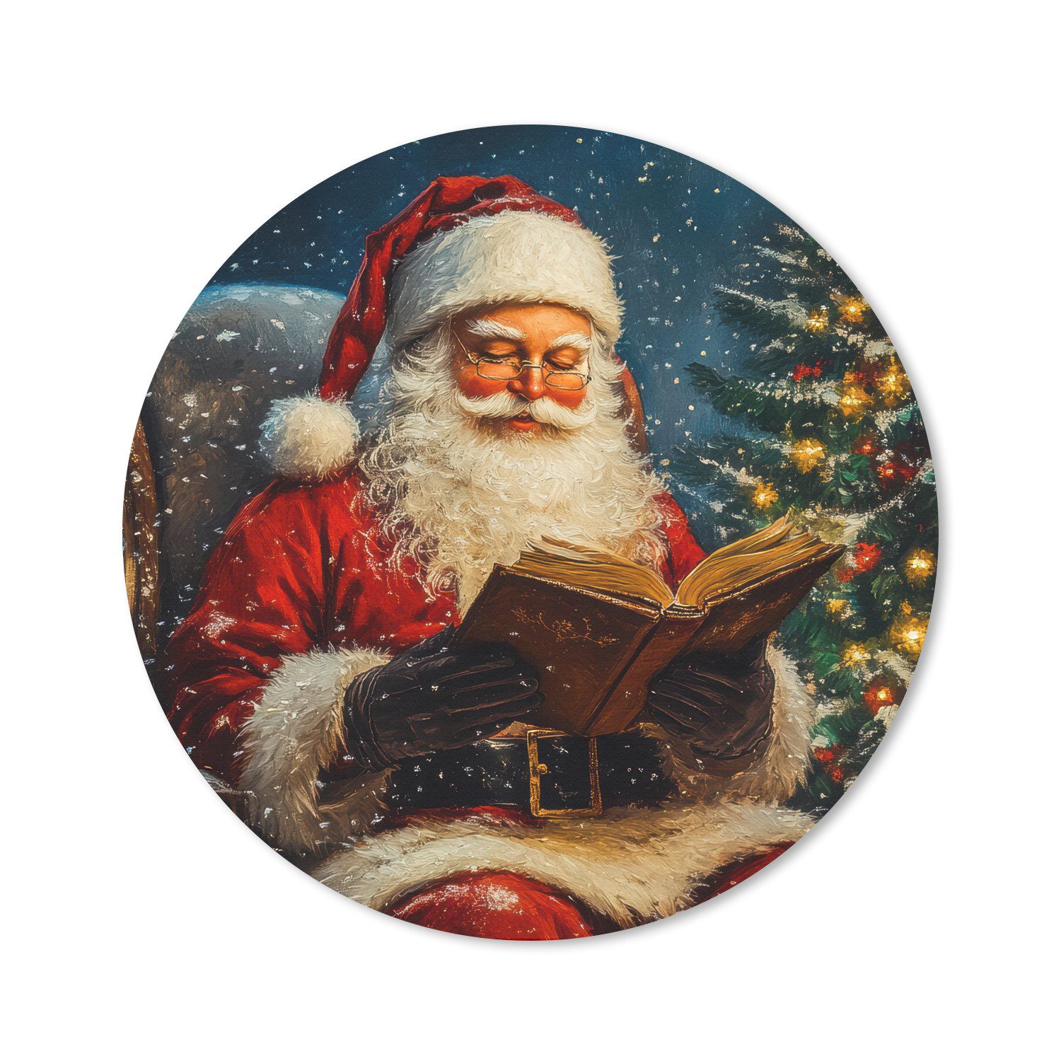 MuchoWow Mauspad Weihnachtsmann - Weihnachten - Winter - Weihnachtsbaum (1-St), Mousepad mit Rutschfester Unterseite, Gaming, Rund, 40x40 cm