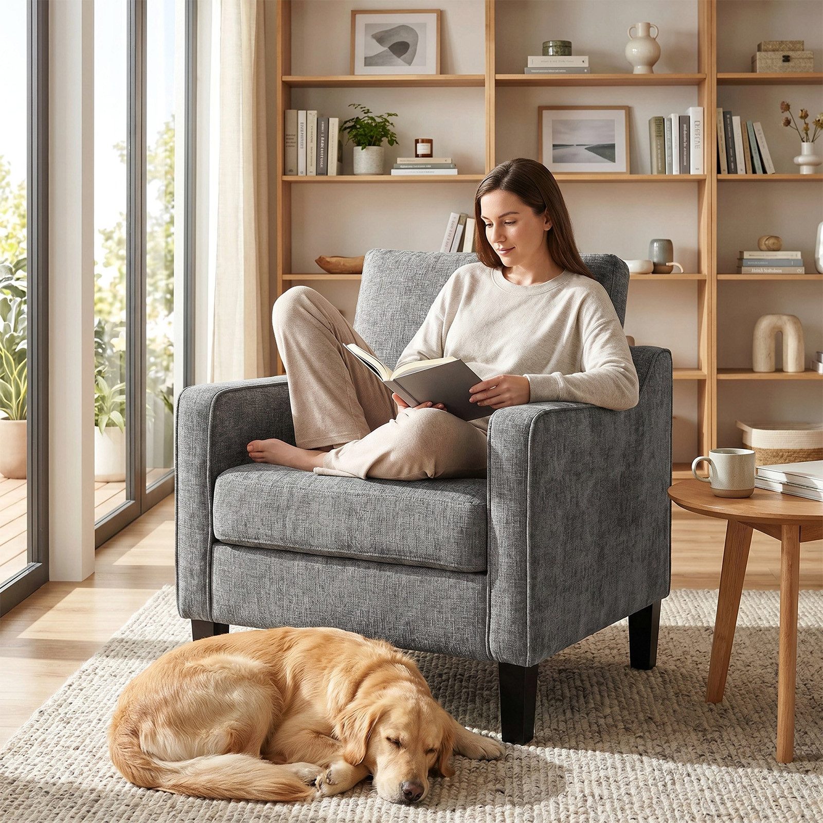 TLGREEN Loungesessel Accent Sessel mit Kissen,Chenille Polstersessel – 75×71×90 cm (Bequemes Einzelsitz-sofa),Lesesessel bequem, fur Wohnzimmer, Büro & Wohnung,Apartment