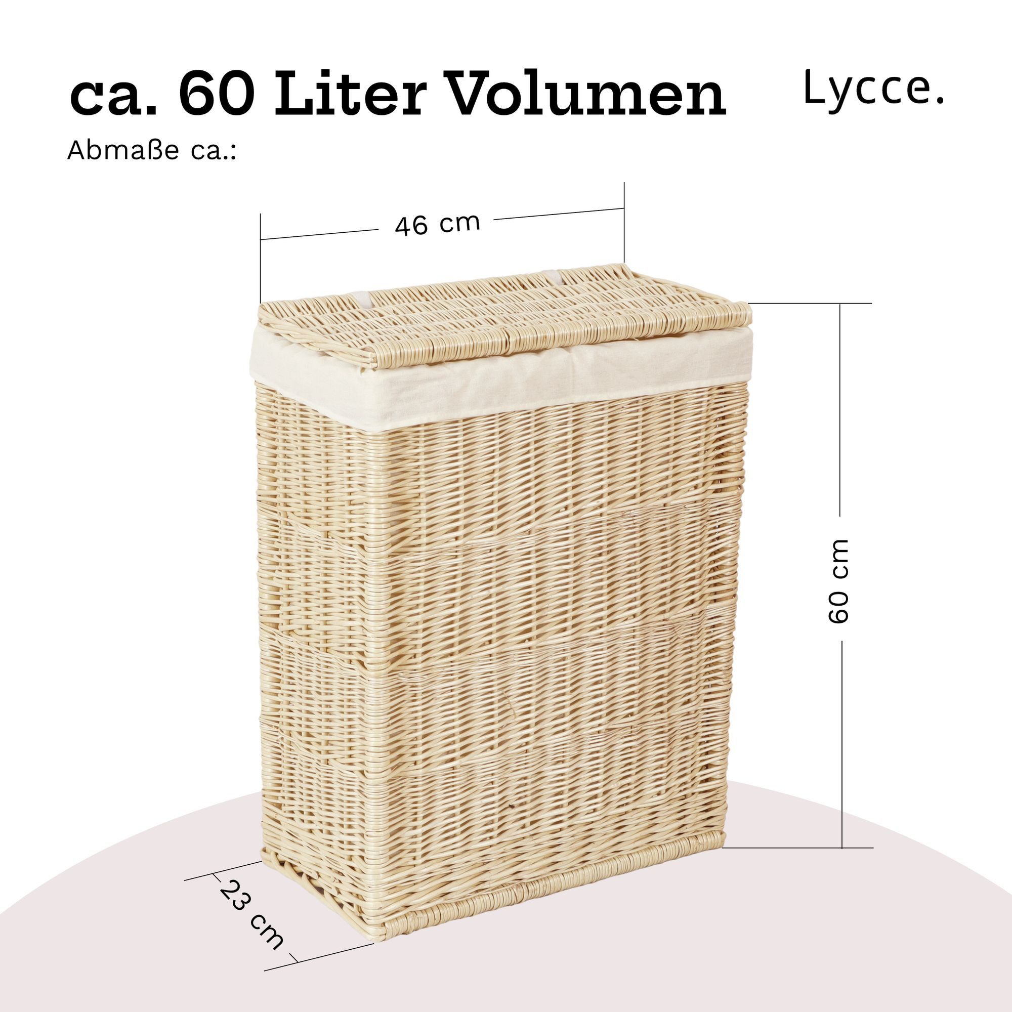 Lycce Wäschekorb Wäschekorb aus Weide geflochten mit Deckel Wäschesammler Wäschebox, Naturmaterial, ca. 60 Liter, in zwei Farben, für Nischen