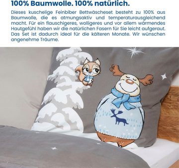 Bettwäsche Kitta, Schiesser, Feinbiber, 2 teilig, mit coolem Winter-Print