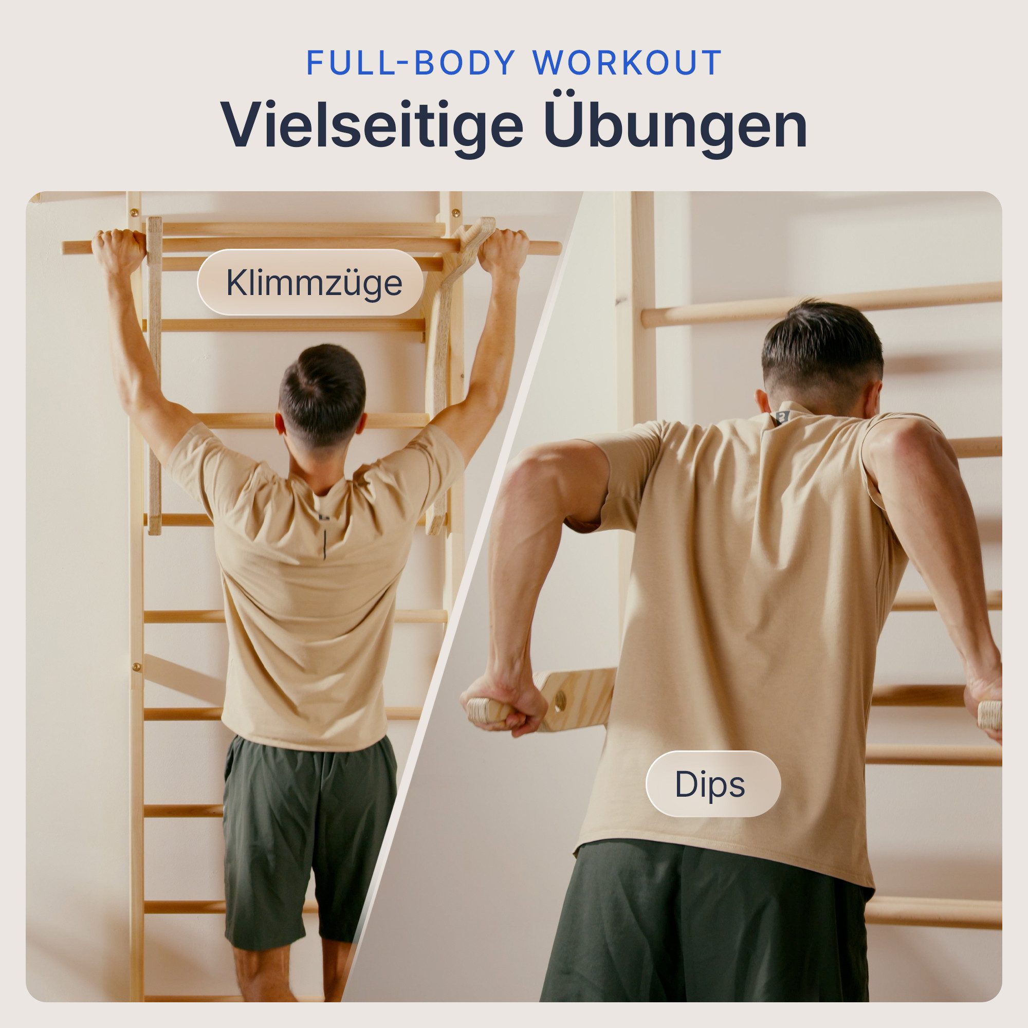 gurkler Sprossenwand für Erwachsene und Kinder, (Kletterwand und Sprossenwand Kinderzimmer), inkl. Klimmzugstange & Dip-Station