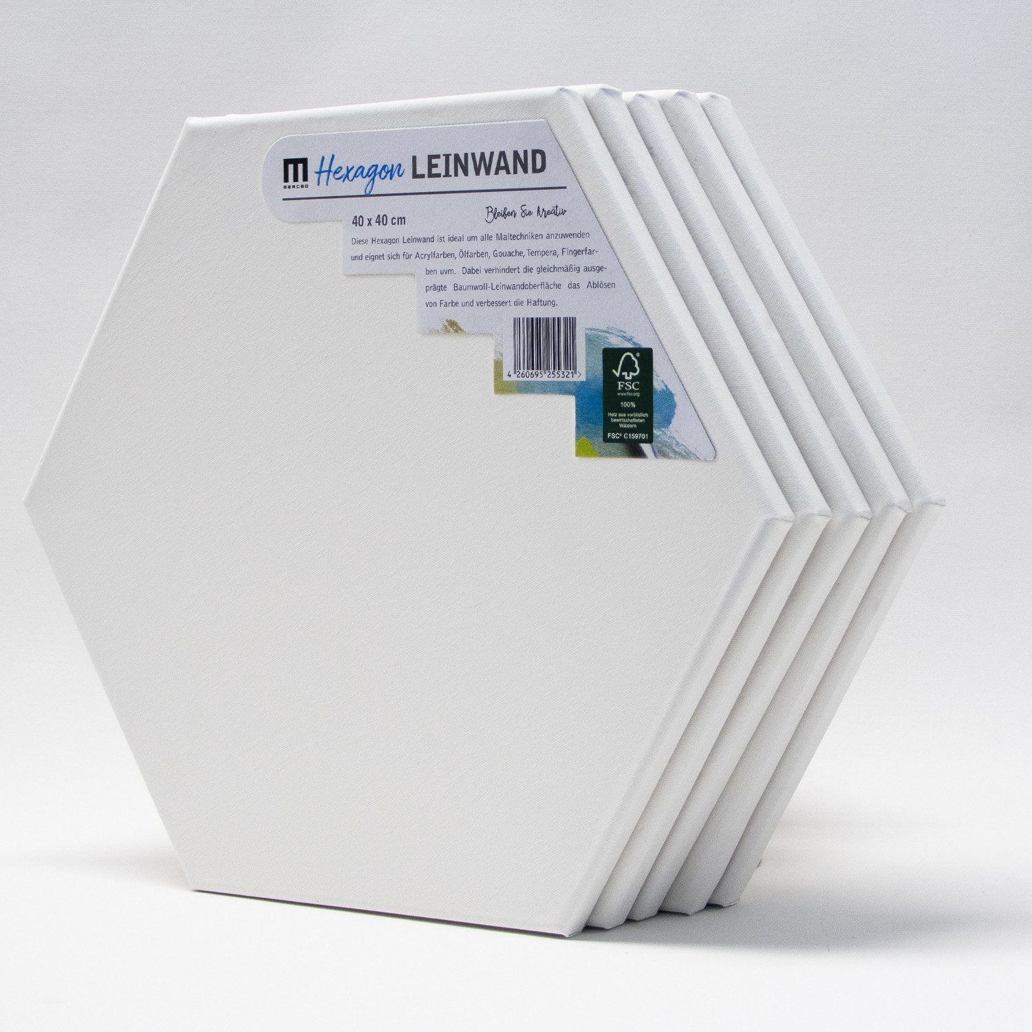 M MERCEO Leinwand, 5er Set Leinwand Hexagon Sechseck 40cm Durchmesser (280g/m²,Baumwolle)