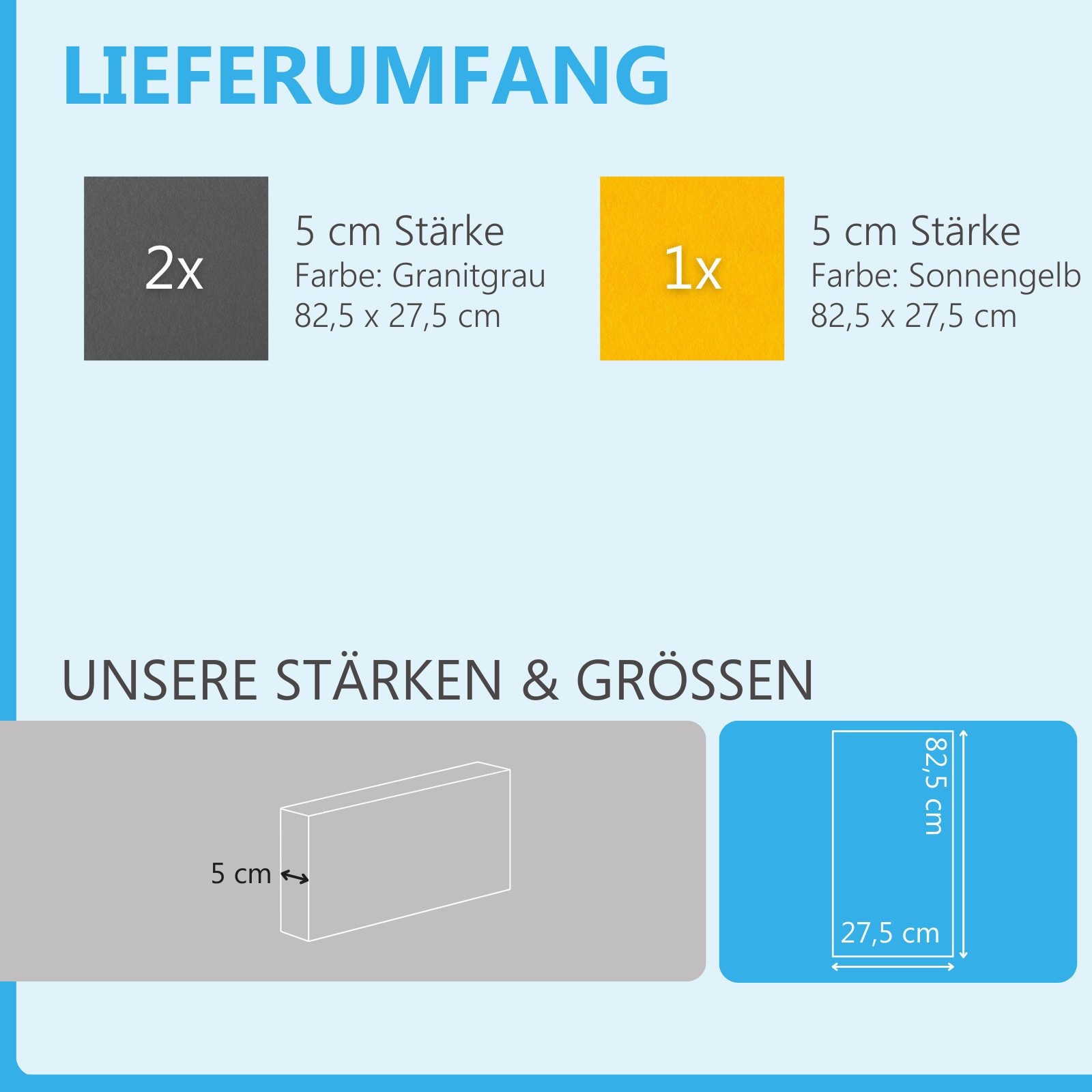 platino24 Akustikplatte 3 Rechtecke aus Basotect ® G+ in Granitgrau + Sonnengelb