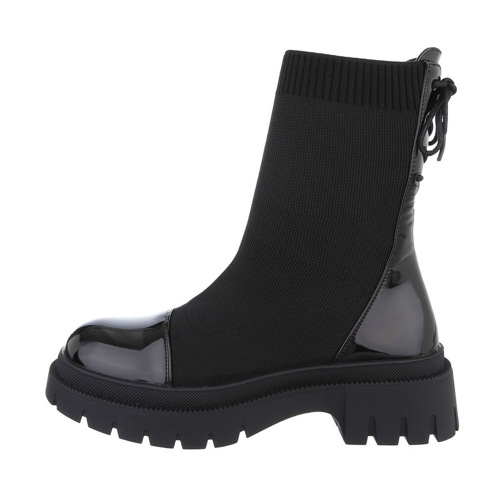 Ital-Design Damen Chelsea Freizeit Schnürstiefelette Blockabsatz Chelsea Boots in Schwarz