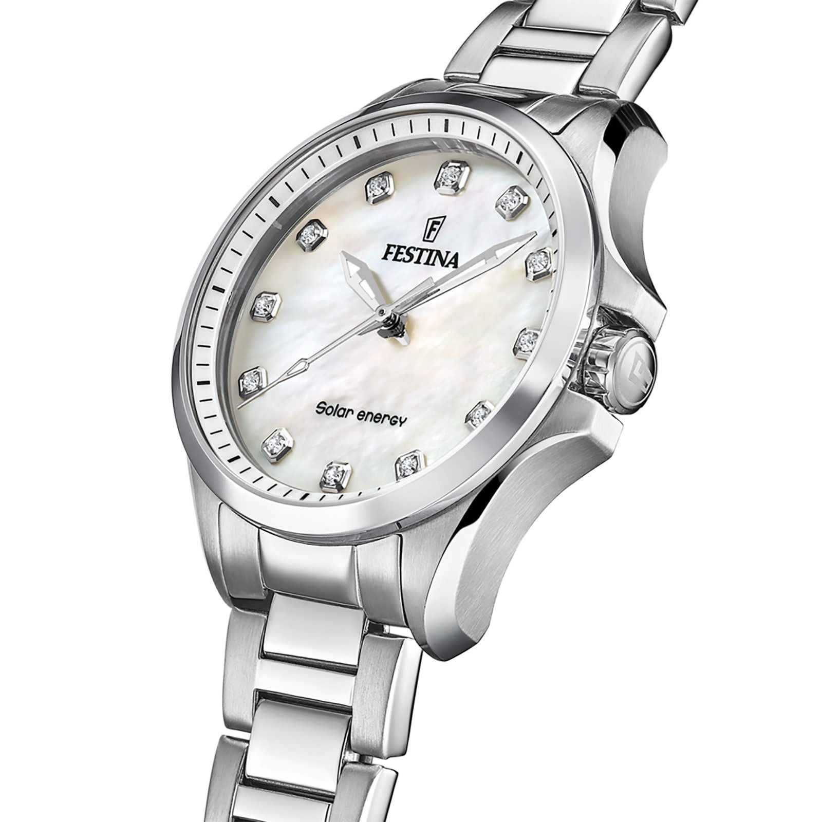 Festina Solaruhr Festina Damenuhr Edelstahl silber, (Solaruhr), Damen Solaruhr rund, Edelstahlarmband silber, Luxus