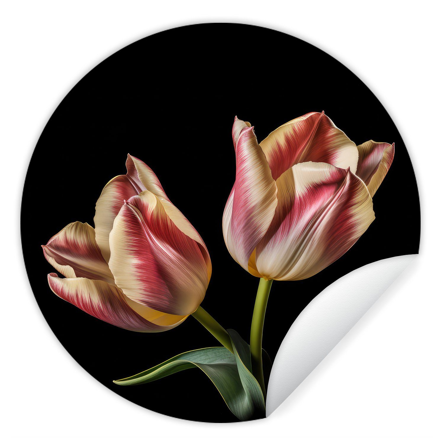 MuchoWow Wandsticker Tulpen - Blumen - Rosa - Weiß - Natur (1 St), Tapetenkreis für Kinderzimmer, Tapetenaufkleber, Rund, Wohnzimmer
