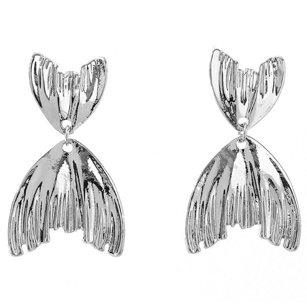 Haiaveng Paar Ohrhänger Metall Fischschwanz-Ohrringe für Damen, Silber Fischschwanz-Ohrringe
