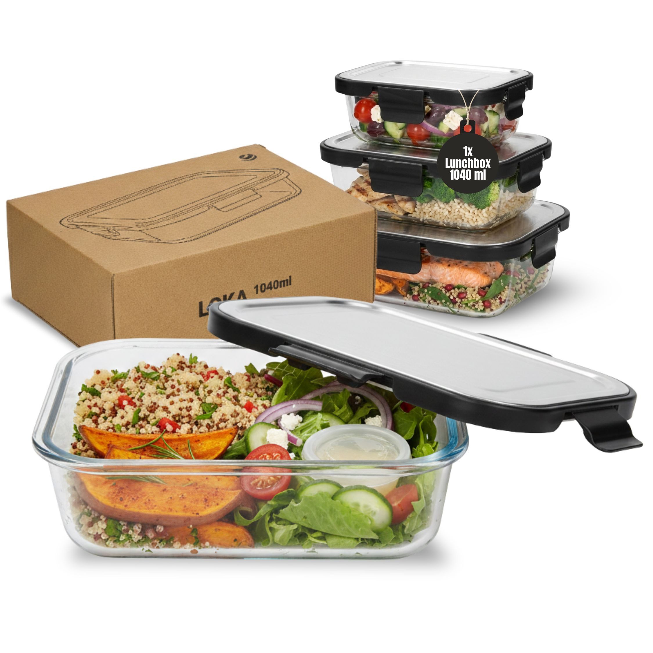 elasto Lunchbox Glasbox LOKA 1040 ml auslaufsichere Meal Prep Box für unterwegs