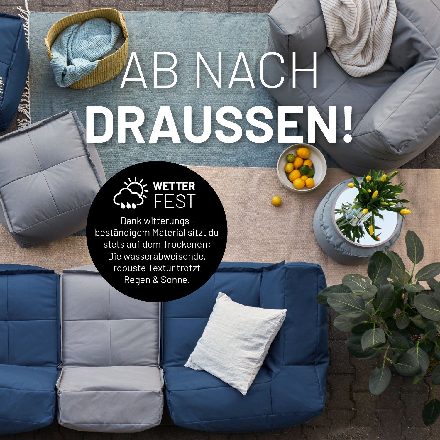 Bezug dem outdoor waschbar In- Modularen Sofa individuell blau mit wasserfest erweiterbar kombinierbar Sessel & System, Loungeset abnehmbarer Lumaland