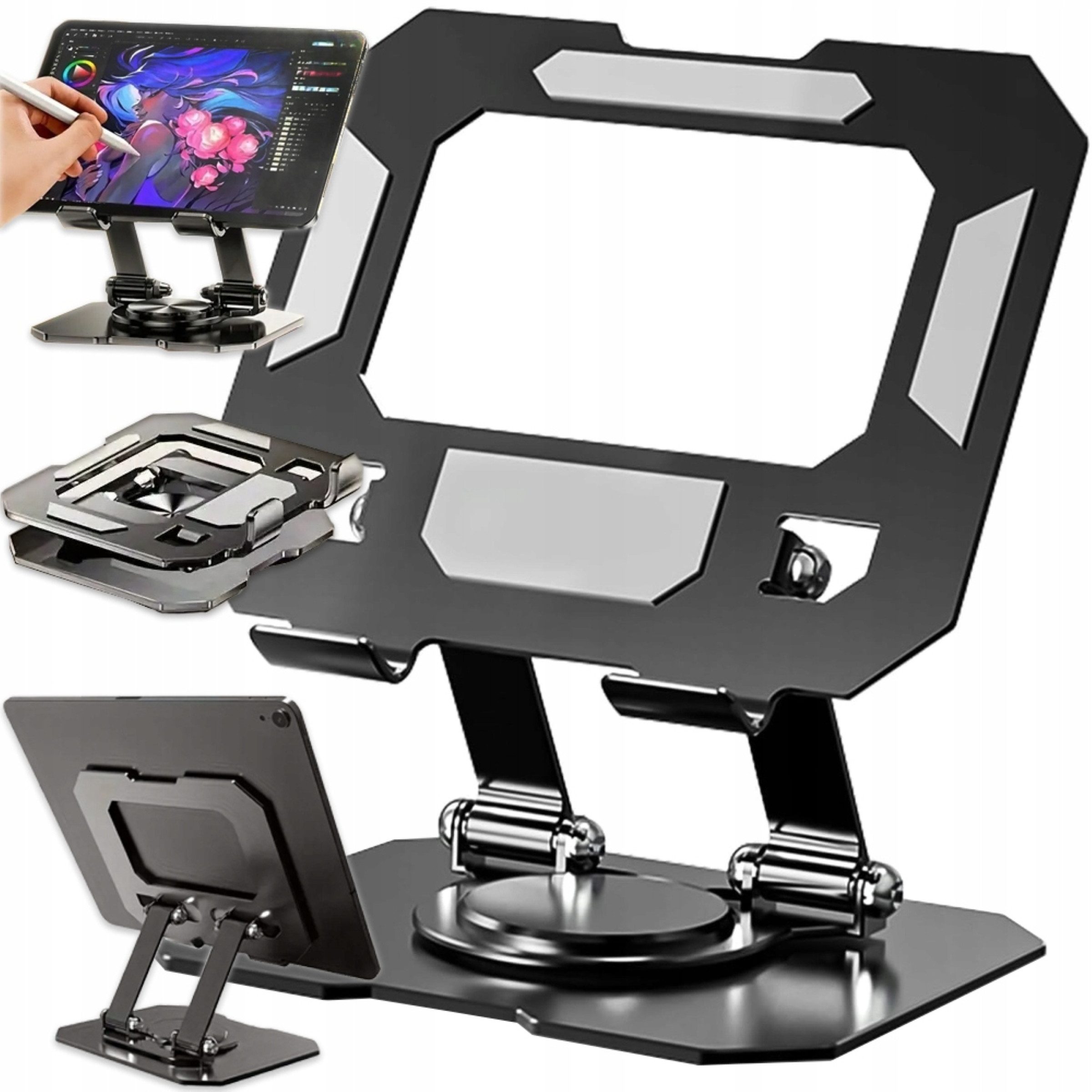 Verkgroup Handy-Halterung Tabletständer 4-16 Zoll verstellbar 360° Drehung Metall Halterung, (bis 16 Zoll, Tabletständer 4-16 Zoll Metall 360° drehbar faltbar, Metall Tabletständer für Smartphones und Tablets mit Standfuß, 360° drehbar, faltbar, verstellbarer Winkel, Metallkonstruktion)