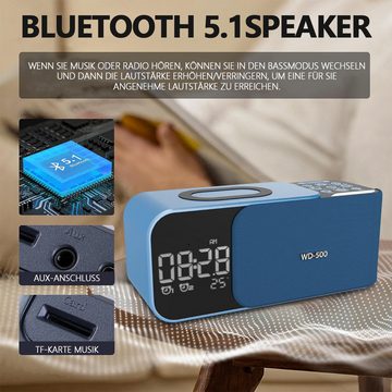 Jioson Bluetooth-Lautsprecher kabelloses Laden Wecker Tischuhr mit Nachtlicht mit Freihändiges Telefonieren Lautsprecher (verfügt über 8 integrierte Weckertöne, für Outdoor, Zuhause und unterwegs)
