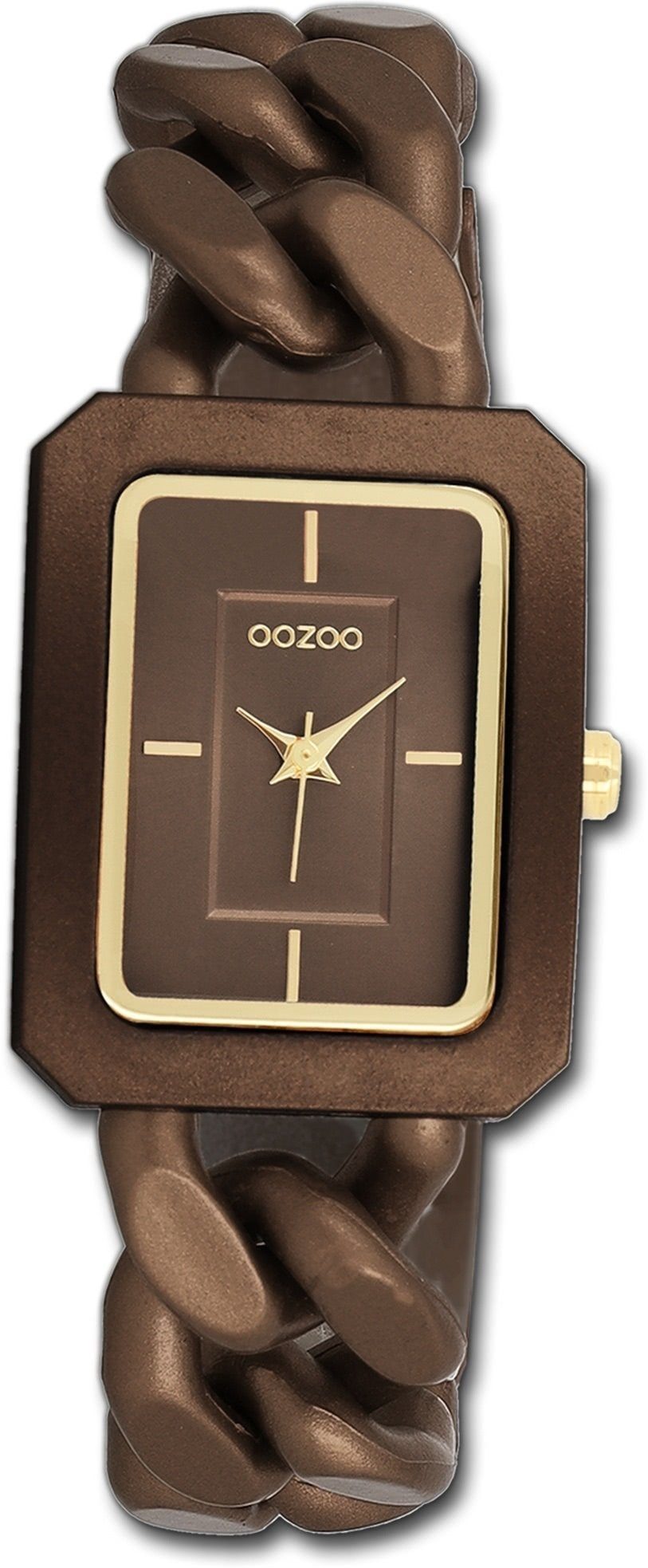 OOZOO Quarzuhr Oozoo Damen Armbanduhr Timepieces, (Analoguhr), Damenuhr Kunststoffarmband bronze, rechteckiges Gehäuse, groß 31x24mm