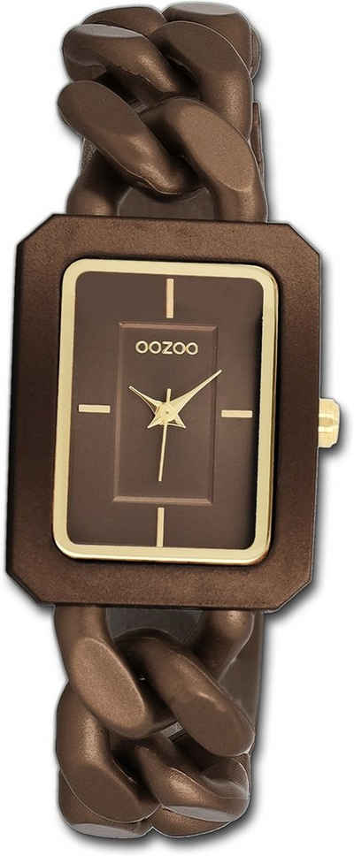 OOZOO Quarzuhr Oozoo Damen Armbanduhr Timepieces, Damenuhr Kunststoffarmband bronze, rechteckiges Gehäuse, groß 31x24mm