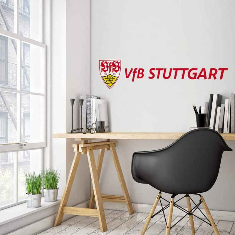 VfB Stuttgart Wandtattoo Fußball Wandtattoo VfB Stuttgart Schriftzug Logo Rot Gelb Fußballverein, Wandbild selbstklebend, entfernbar